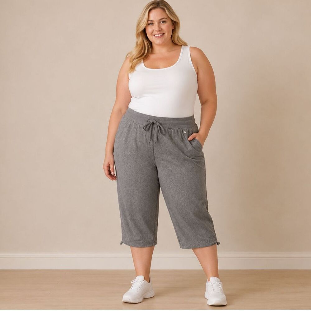 Lane Bryant Livi Active Women's Athletic Gray Wide-Leg Cropped Pants Size 14/16